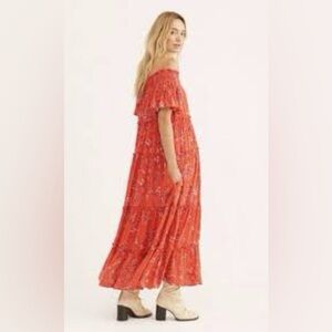 Free People Barclay Off the Shoulder Tiered Floral Print Ruffle Maxi Dress large